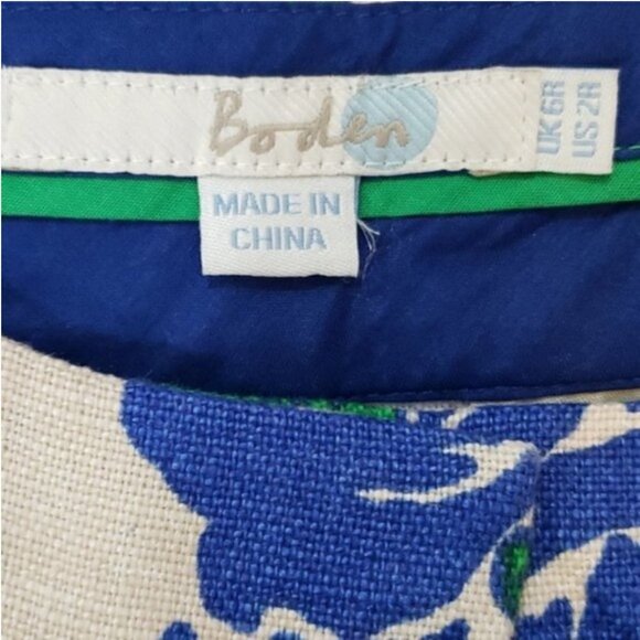 Boden | Blue Green Cream Sorrento Ankle Skimmer Linen Pants Size US 2R - Picture 5 of 5